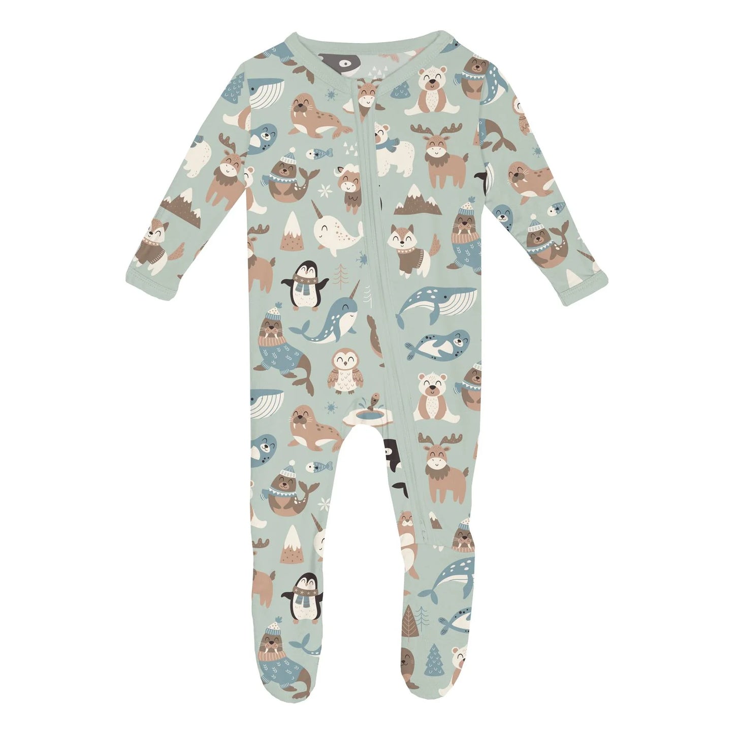 Print Footie with 2 Way Zipper in Aloe Arctic Animals - Doodlebug's Children's Boutique