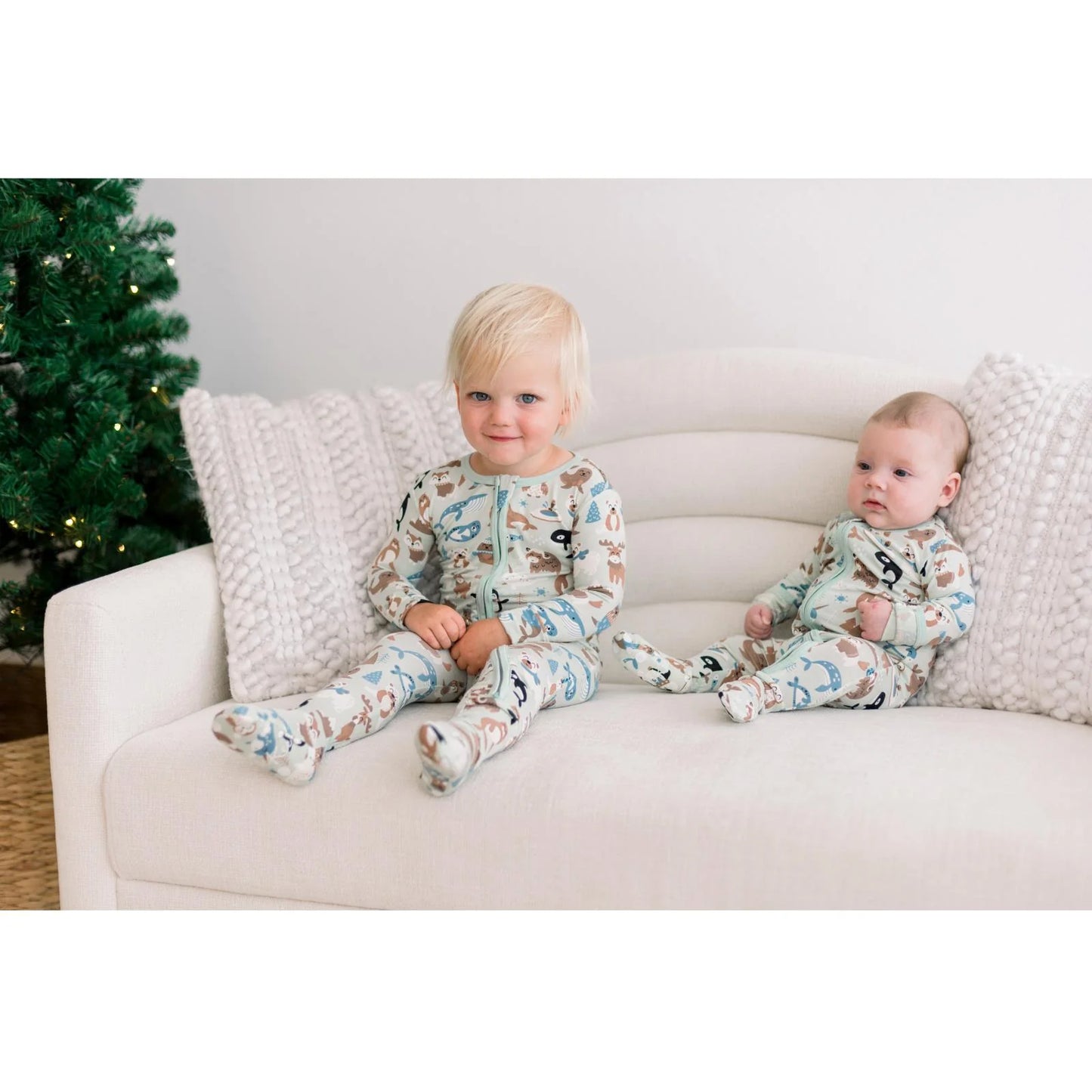 Print Footie with 2 Way Zipper in Aloe Arctic Animals - Doodlebug's Children's Boutique