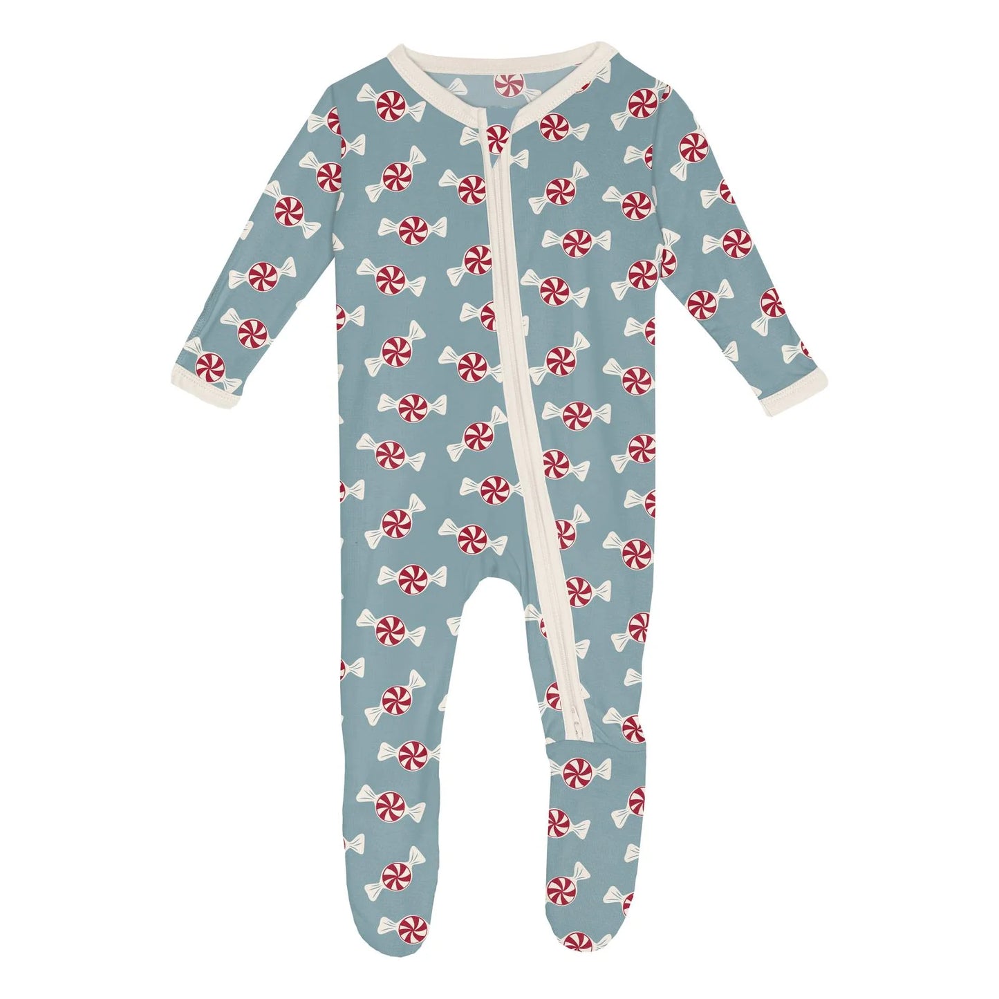 Print Footie with 2 Way Zipper in Stormy Sea Peppermints