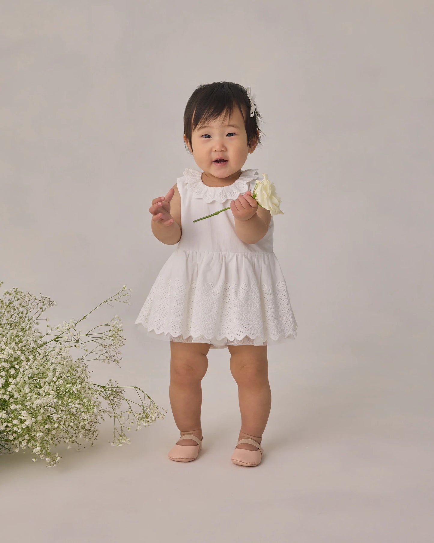 Georgia Romper Dress in White - Doodlebug's Children's Boutique