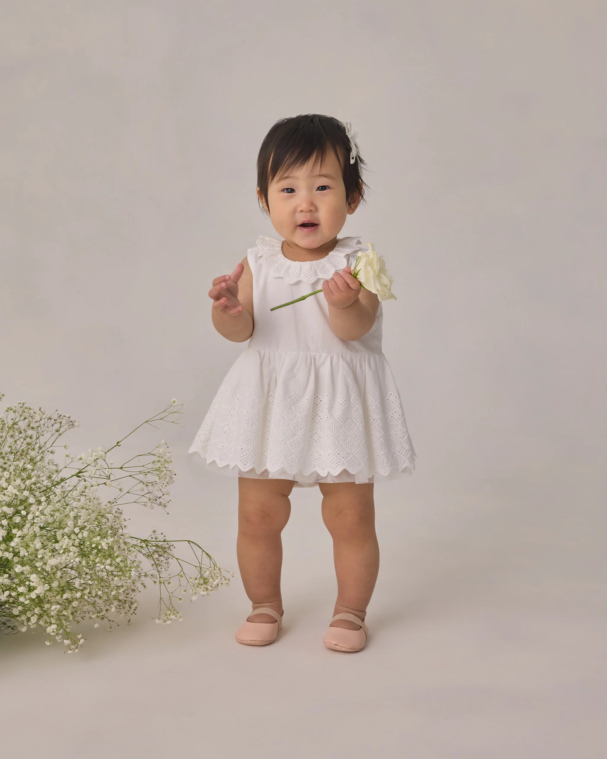 Georgia Romper Dress in White - Doodlebug's Children's Boutique