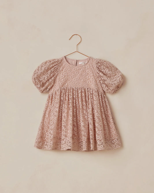 Luna Dress in Rose Embroidered Daisy - Doodlebug's Children's Boutique