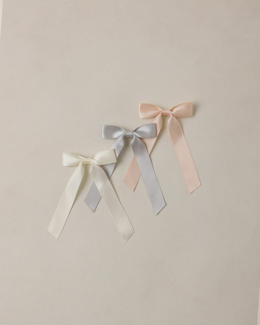 Satin Ribbon Bows in Pearl, Ivory, Mist - Doodlebug's Children's Boutique