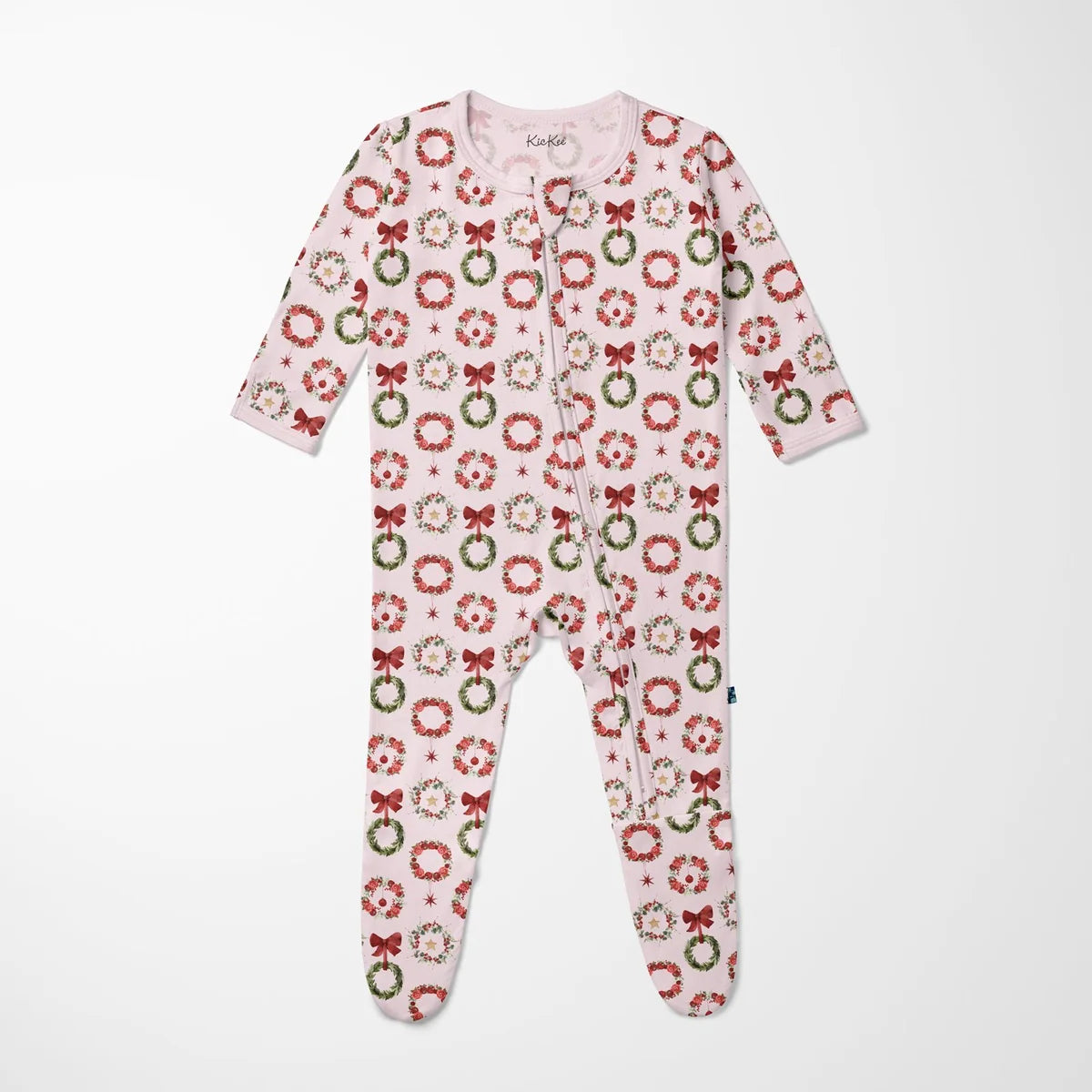 Print Footie with 2 Way Zipper in Shrinking Violet Wreath