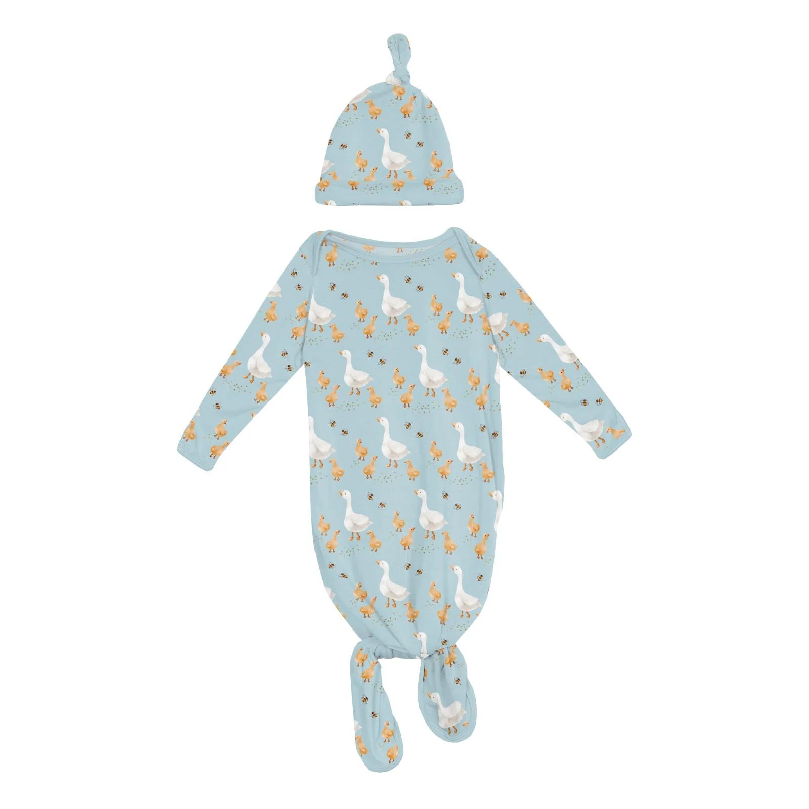 Print Knotted Gown & Hat in Spring Sky Feeding Ducks - Doodlebug's Children's Boutique
