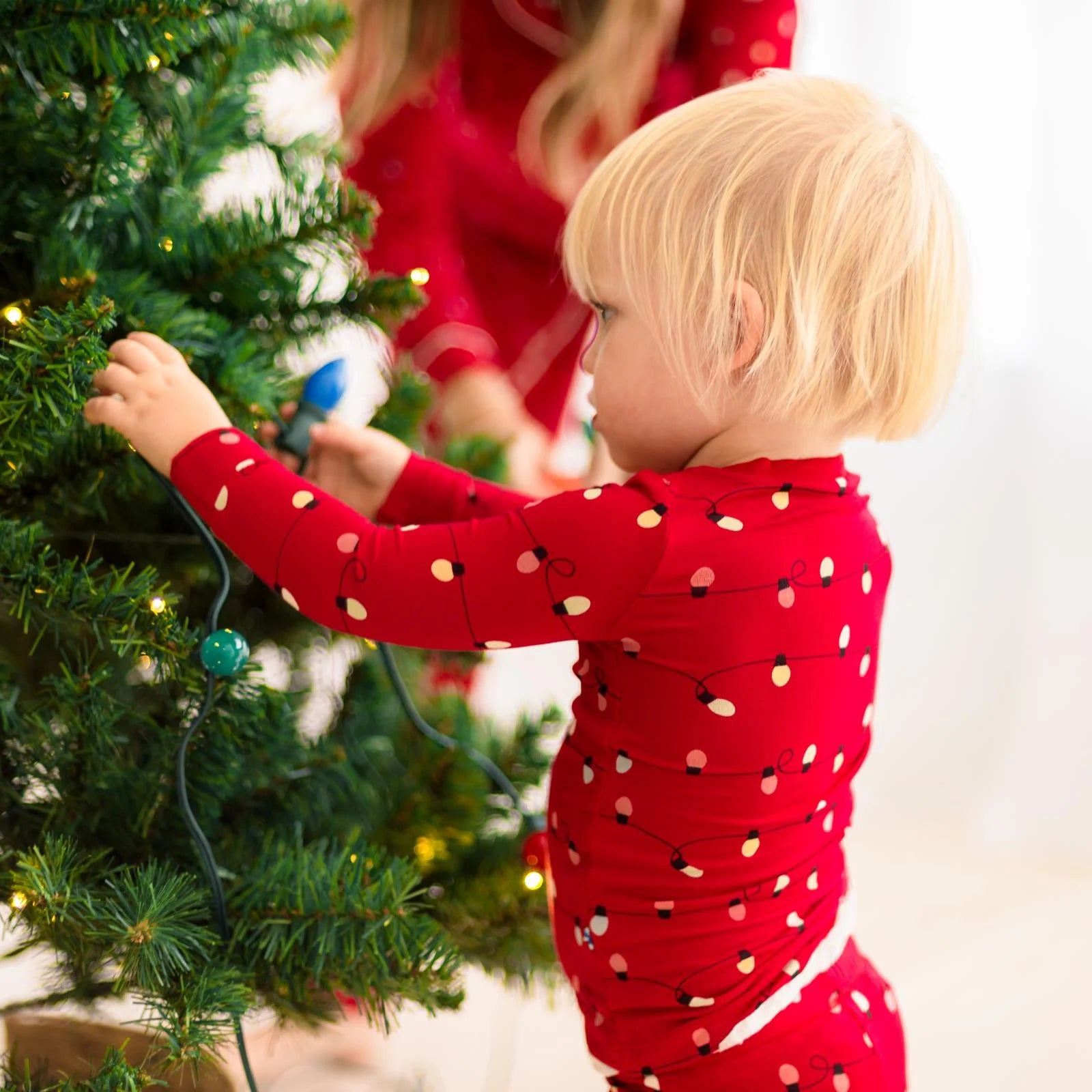 Long Sleeve Graphic Tee Pajama Set in Crimson Holiday Lights - Doodlebug's Children's Boutique