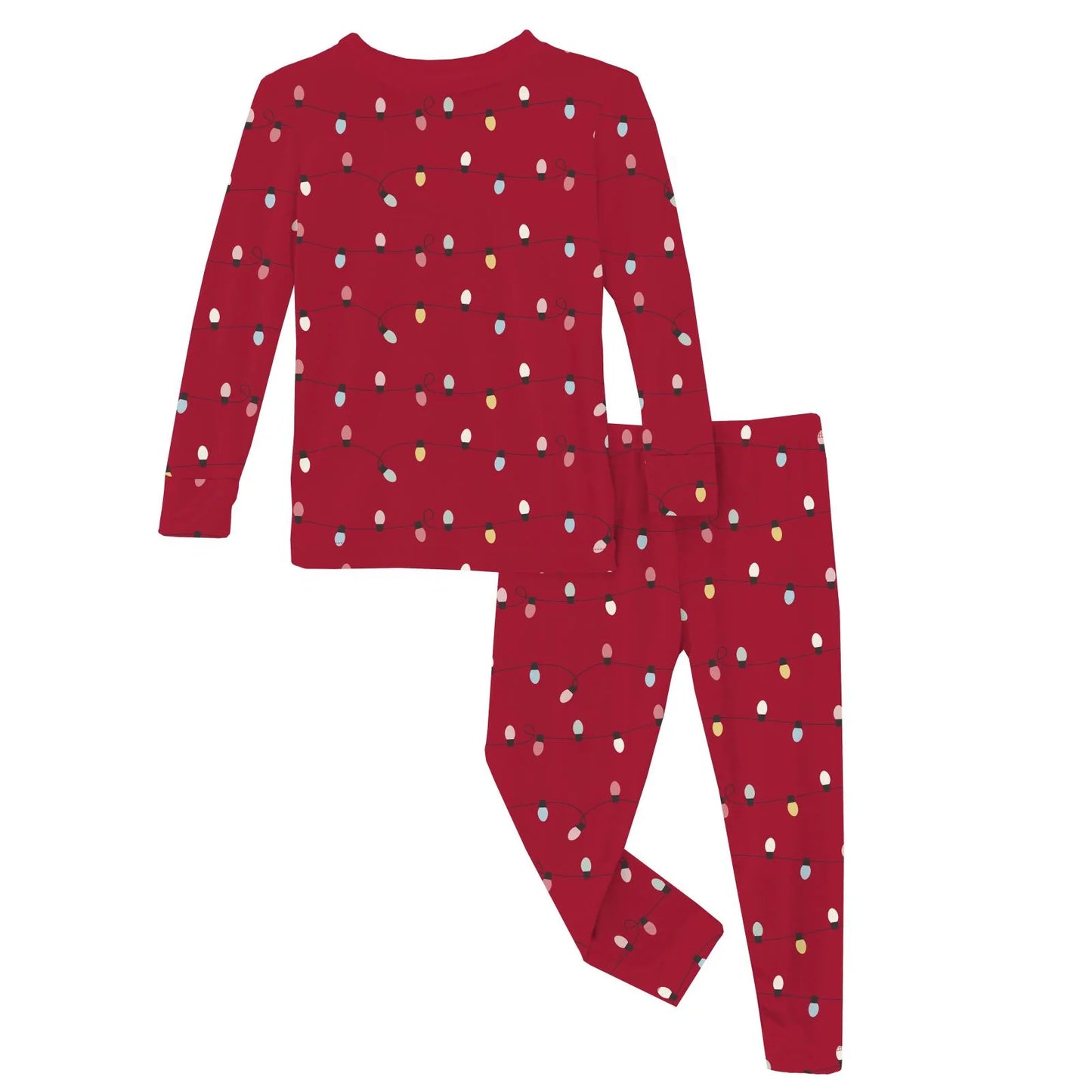 Long Sleeve Graphic Tee Pajama Set in Crimson Holiday Lights - Doodlebug's Children's Boutique