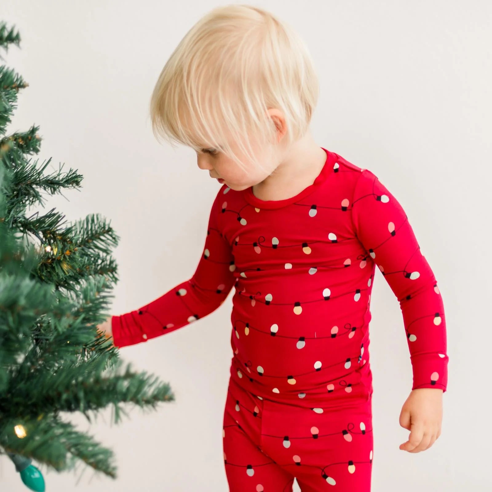 Long Sleeve Graphic Tee Pajama Set in Crimson Holiday Lights - Doodlebug's Children's Boutique