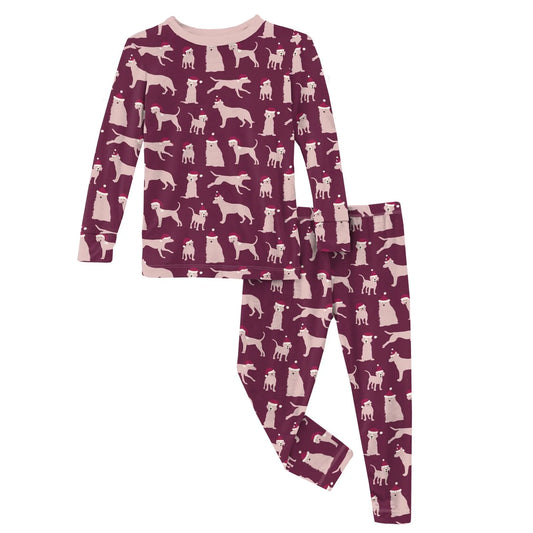 Print Long Sleeve Pajama Set in Melody Santa Dogs  - Doodlebug's Children's Boutique