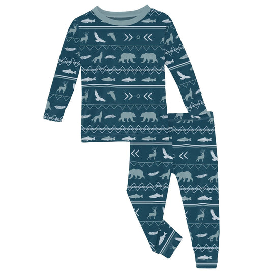 Print Long Sleeve Pajama Set in Peacock Native Tribal Lore  - Doodlebug's Children's Boutique