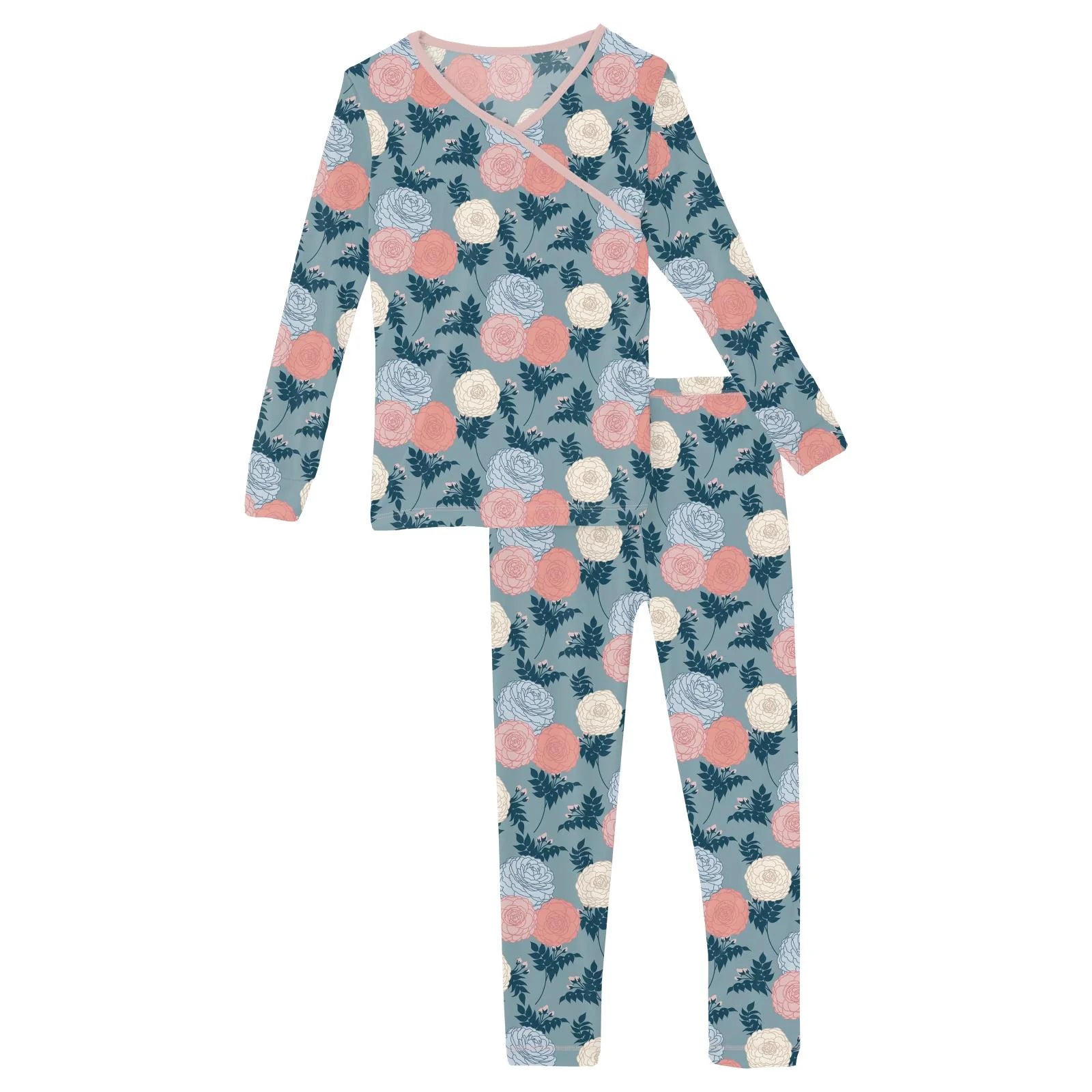 Print Long Sleeve Kimono Pajama Set in Stormy Sea Enchanted Floral  - Doodlebug's Children's Boutique