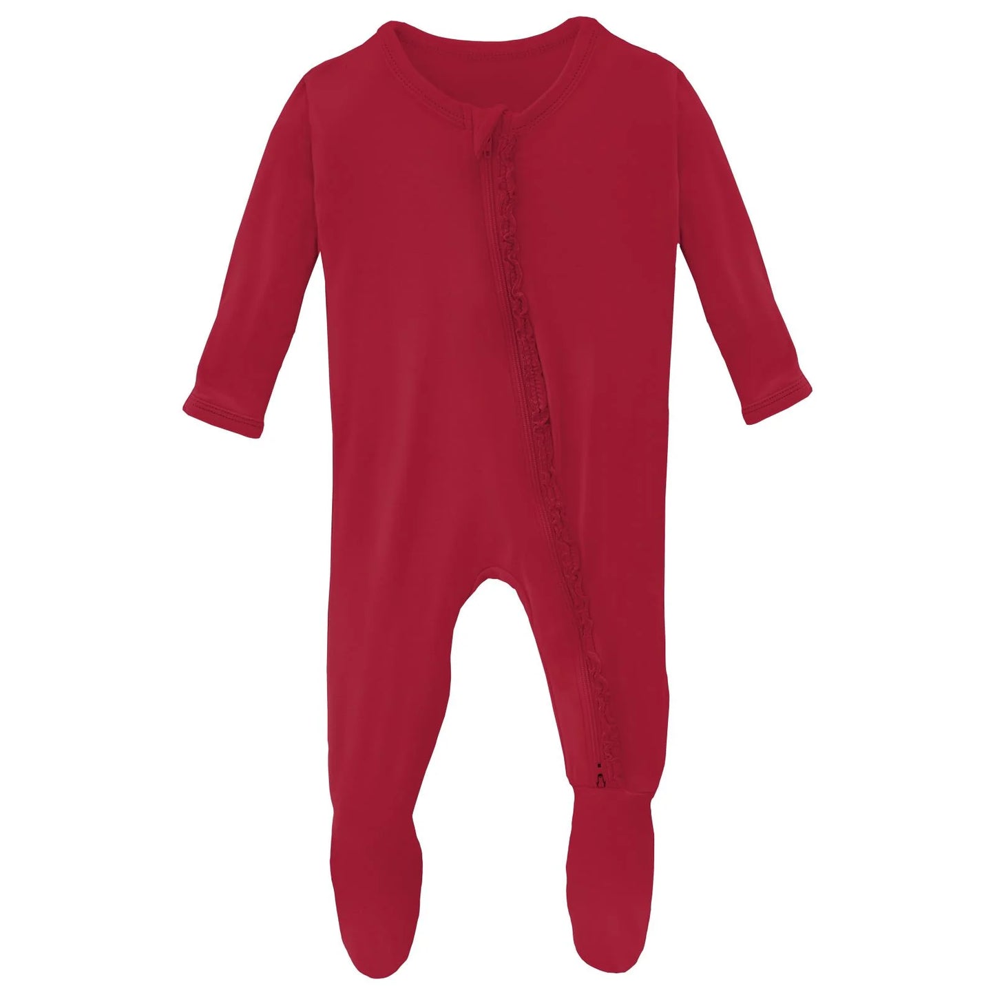 Footie with 2 Way Zipper in Crimson