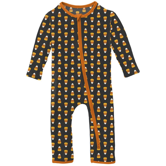 Print Coverall with Two Way Zipper in Midnight Candy Corn  - Doodlebug's Children's Boutique