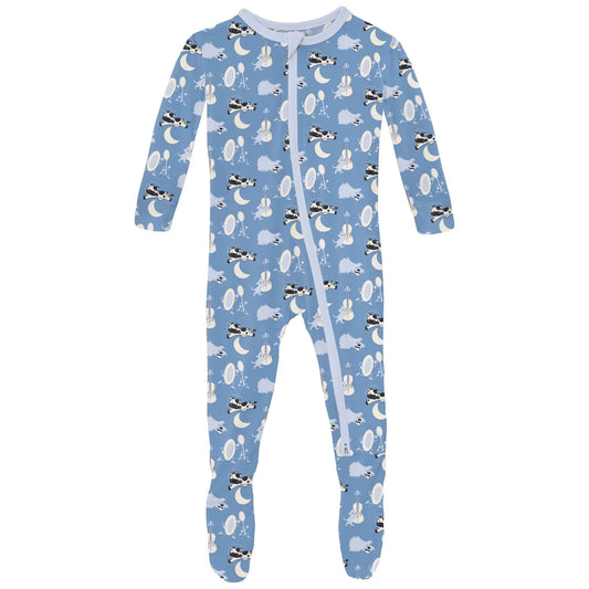 Print Footie with 2 Way Zipper in Hey Diddle Diddle  - Doodlebug's Children's Boutique