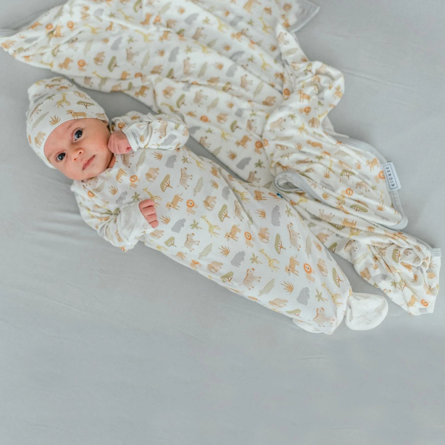 Print Knotted Gown & Hat in Natural Mini Safari - Doodlebug's Children's Boutique