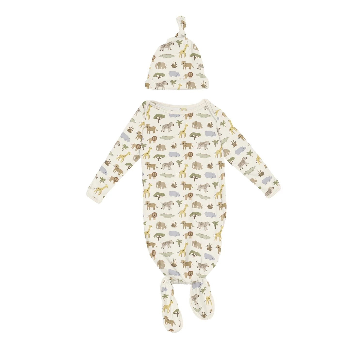 Print Knotted Gown & Hat in Natural Mini Safari - Doodlebug's Children's Boutique