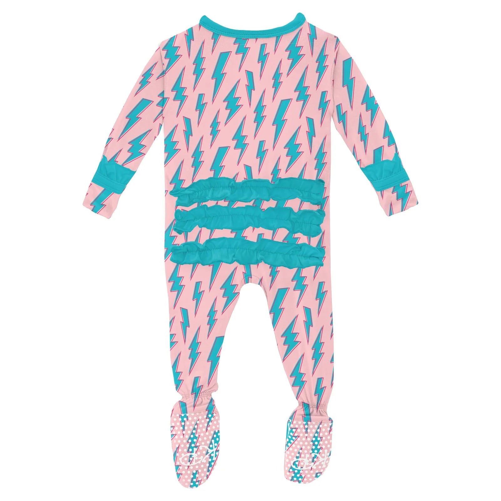 Print Classic Ruffle Footie with 2 Way Zipper in Lotus Lightning  - Doodlebug's Children's Boutique
