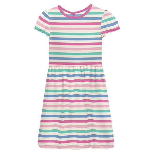 Print Flutter Sleeve Twirl Dress with Pockets in Skip To My Lou Stripe  - Doodlebug's Children's Boutique