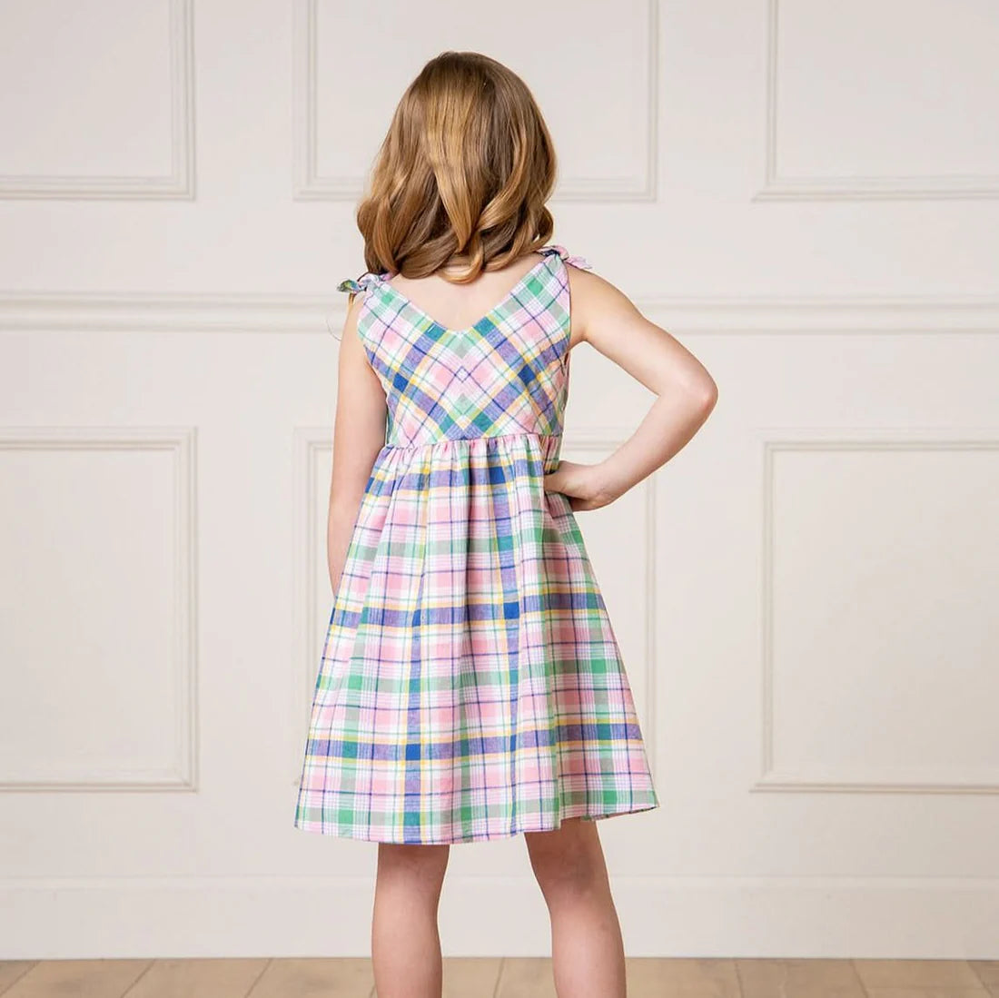 Flower Show Plaid Bow Shoulder Swing Dress - Doodlebug's Children's Boutique