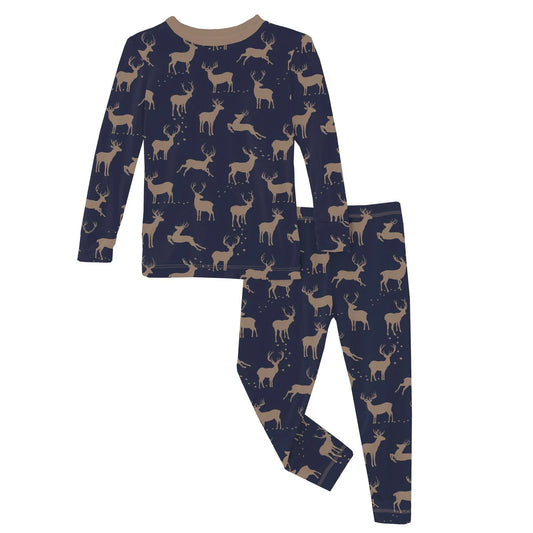 Long Sleeve Graphic Tee Pajama Set in Peacoat Elk - Doodlebug's Children's Boutique