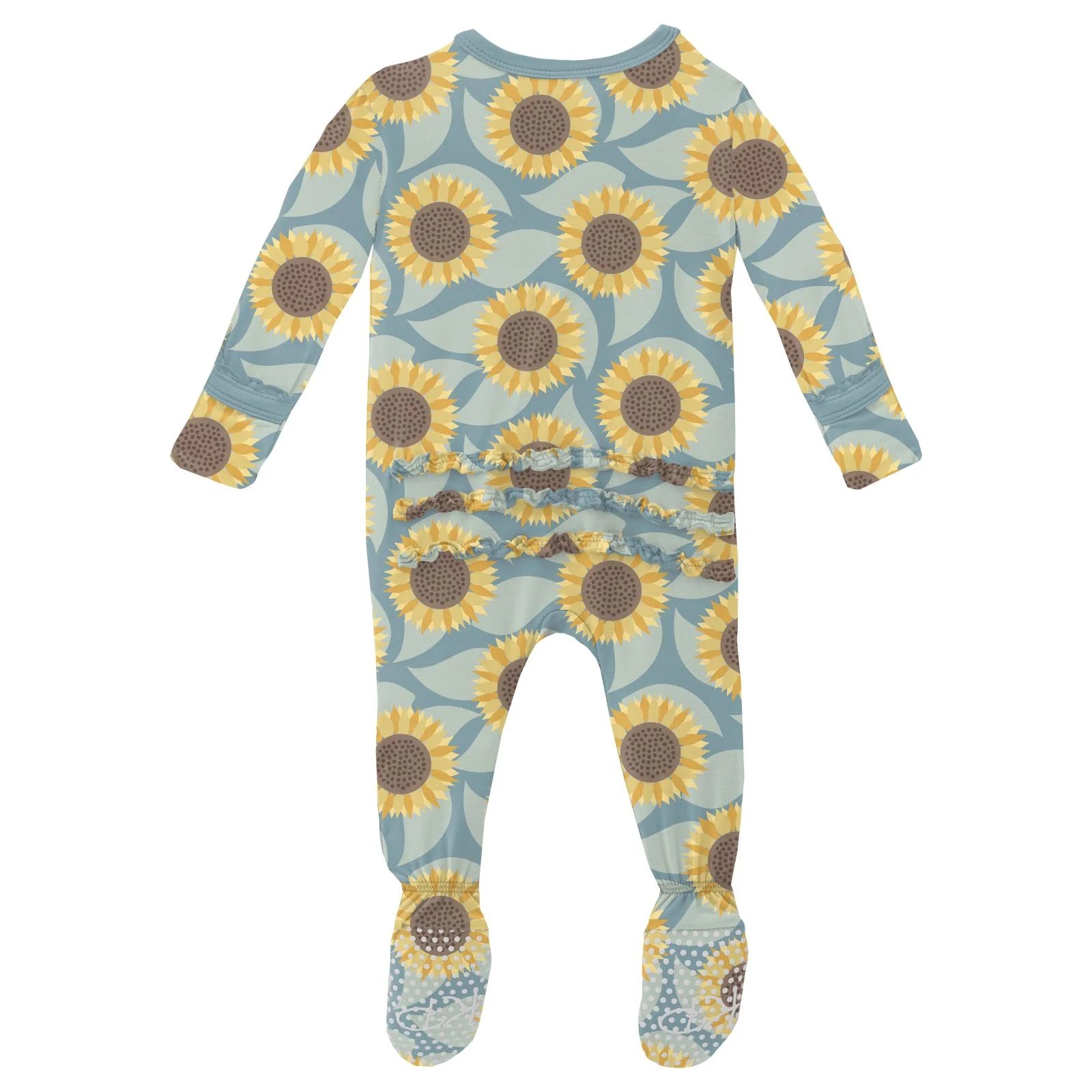 Print Muffin Ruffle Footie in Stormy Sea Sunflower - Doodlebug's Children's Boutique