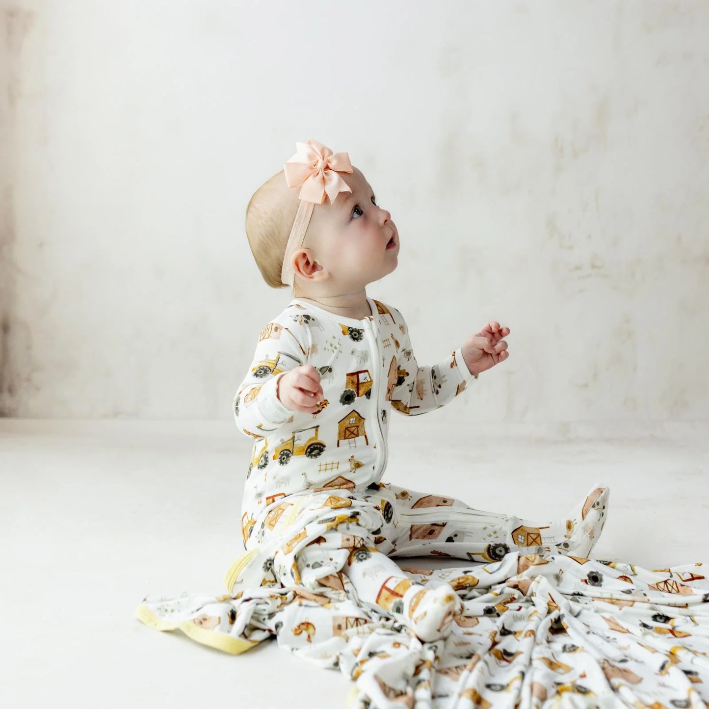 Print Footie with 2 Way Zipper in Natural Farm Life - Doodlebug's Children's Boutique