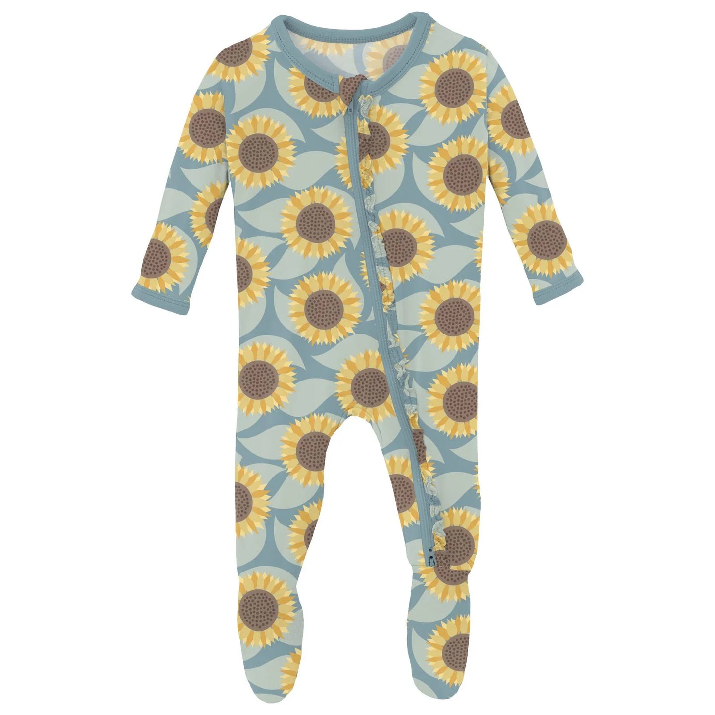 Print Muffin Ruffle Footie in Stormy Sea Sunflower - Doodlebug's Children's Boutique
