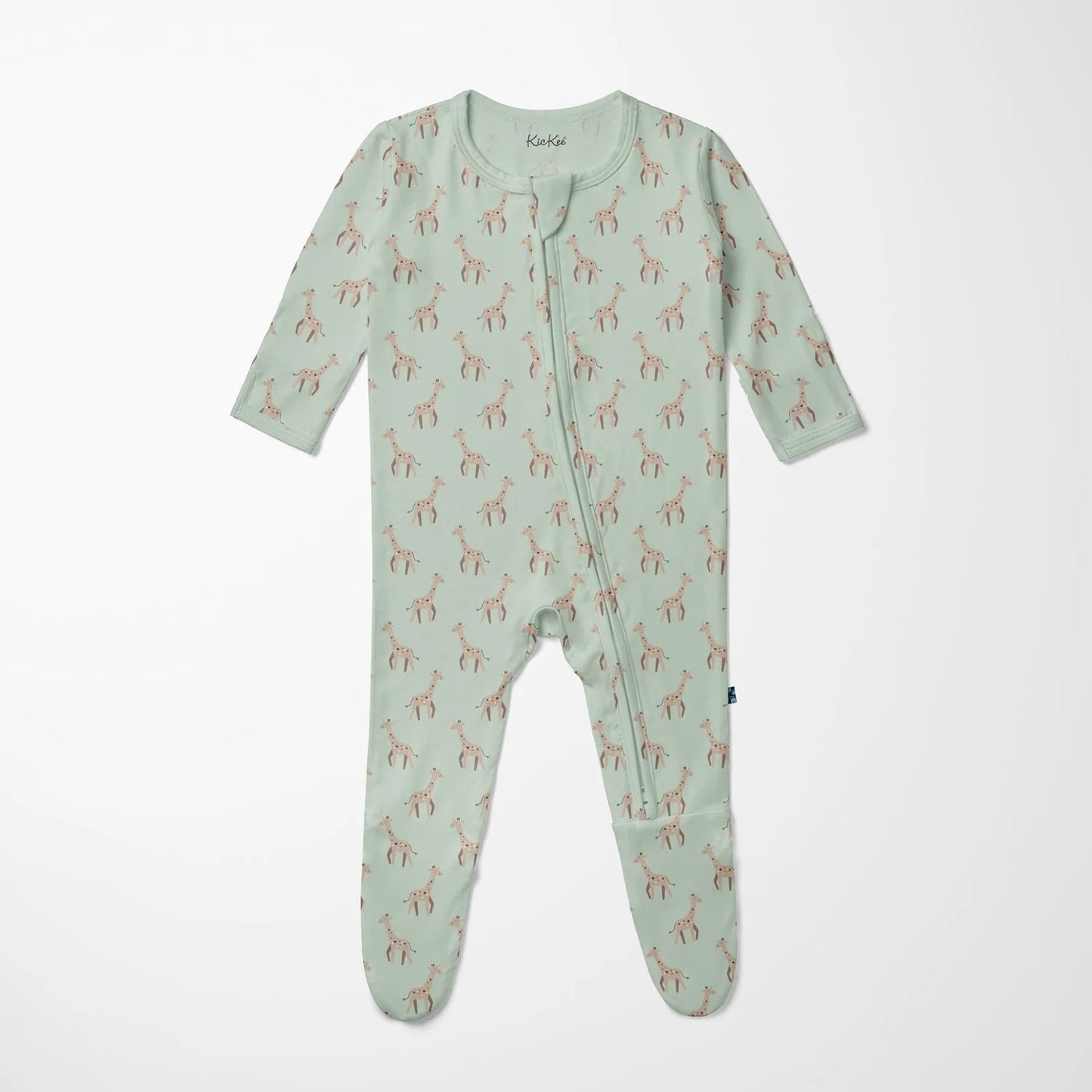 Print Footie with 2 Way Zipper in Aloe Giraffe