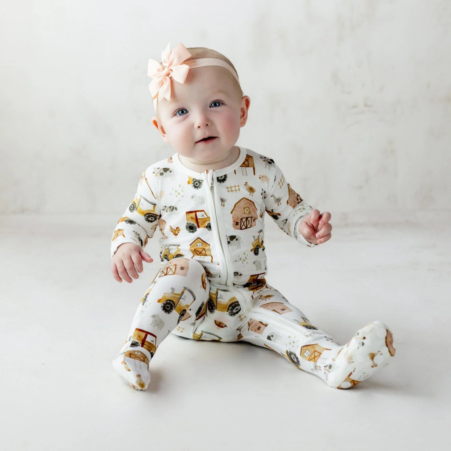 Print Footie with 2 Way Zipper in Natural Farm Life - Doodlebug's Children's Boutique