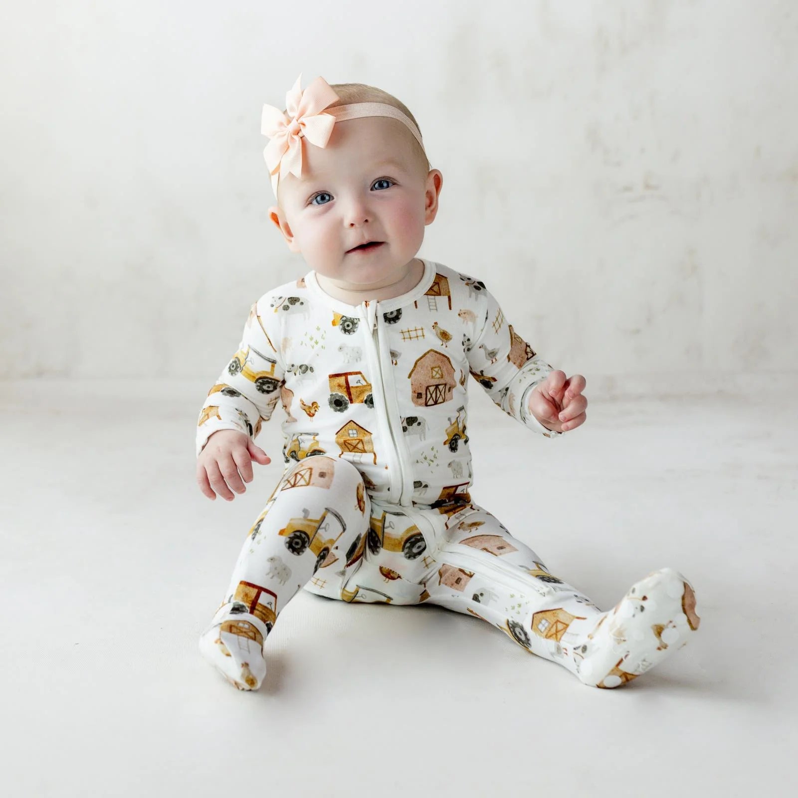 Print Footie with 2 Way Zipper in Natural Farm Life - Doodlebug's Children's Boutique