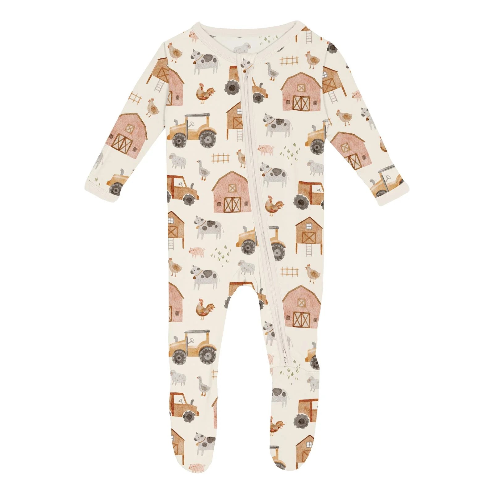 Print Footie with 2 Way Zipper in Natural Farm Life - Doodlebug's Children's Boutique