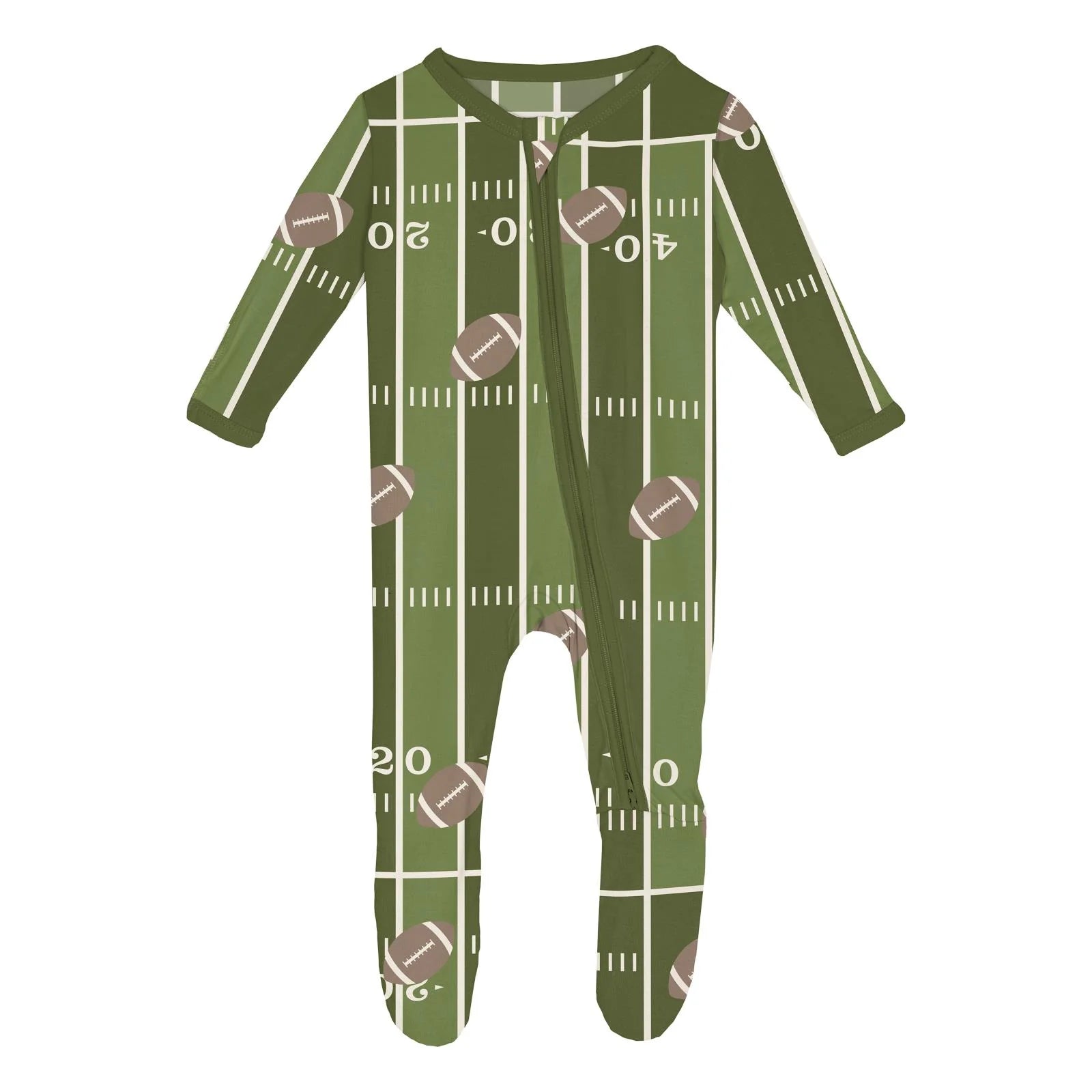 Print Footie with 2 Way Zipper in Pesto Football - Doodlebug's Children's Boutique