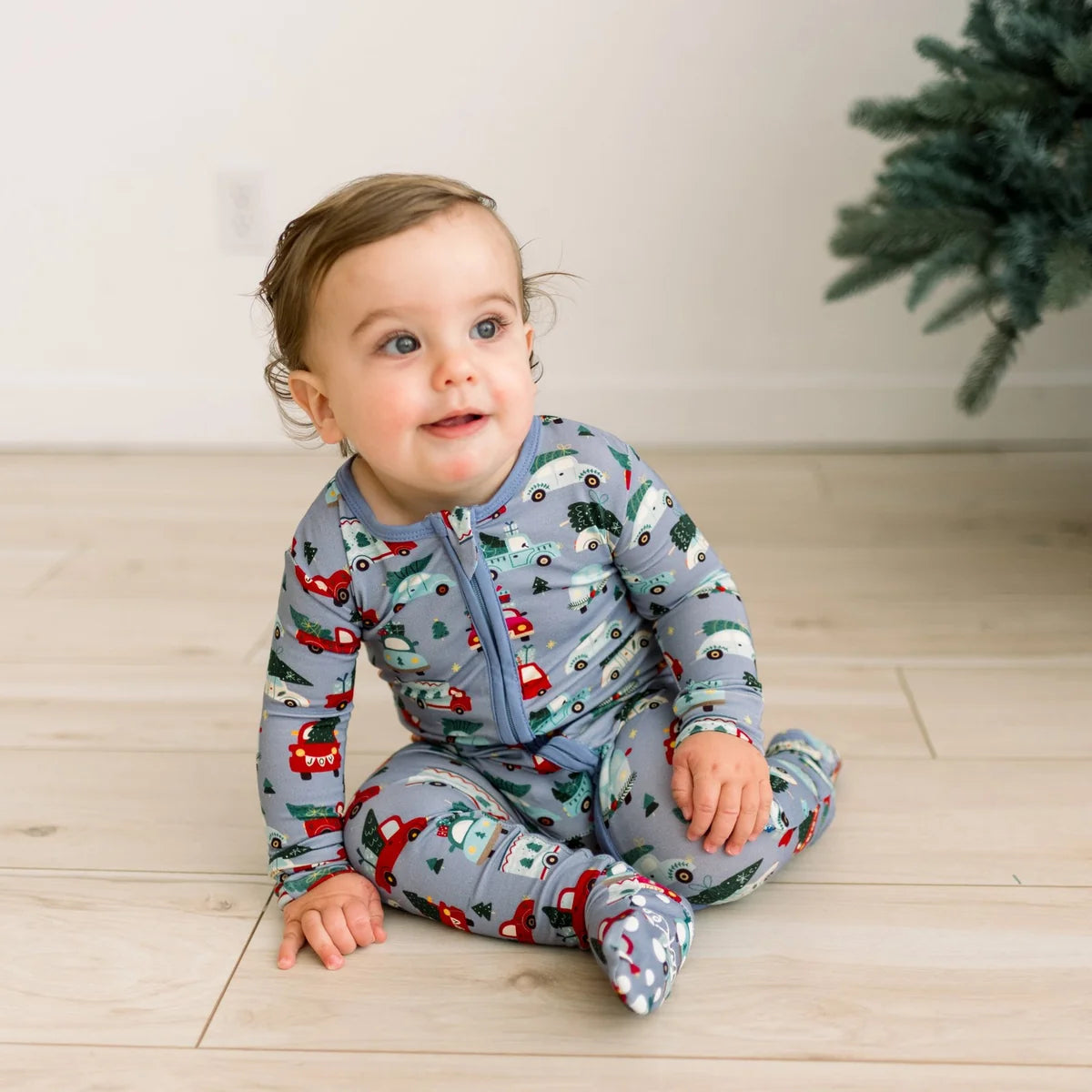 Print Footie with 2 Way Zipper in Moonlight Christmas Cars & Trucks