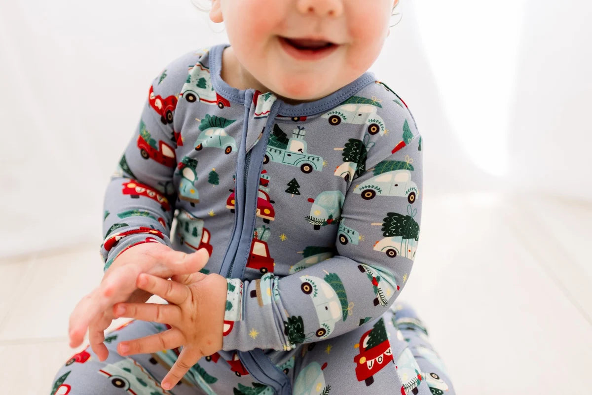 Print Footie with 2 Way Zipper in Moonlight Christmas Cars & Trucks
