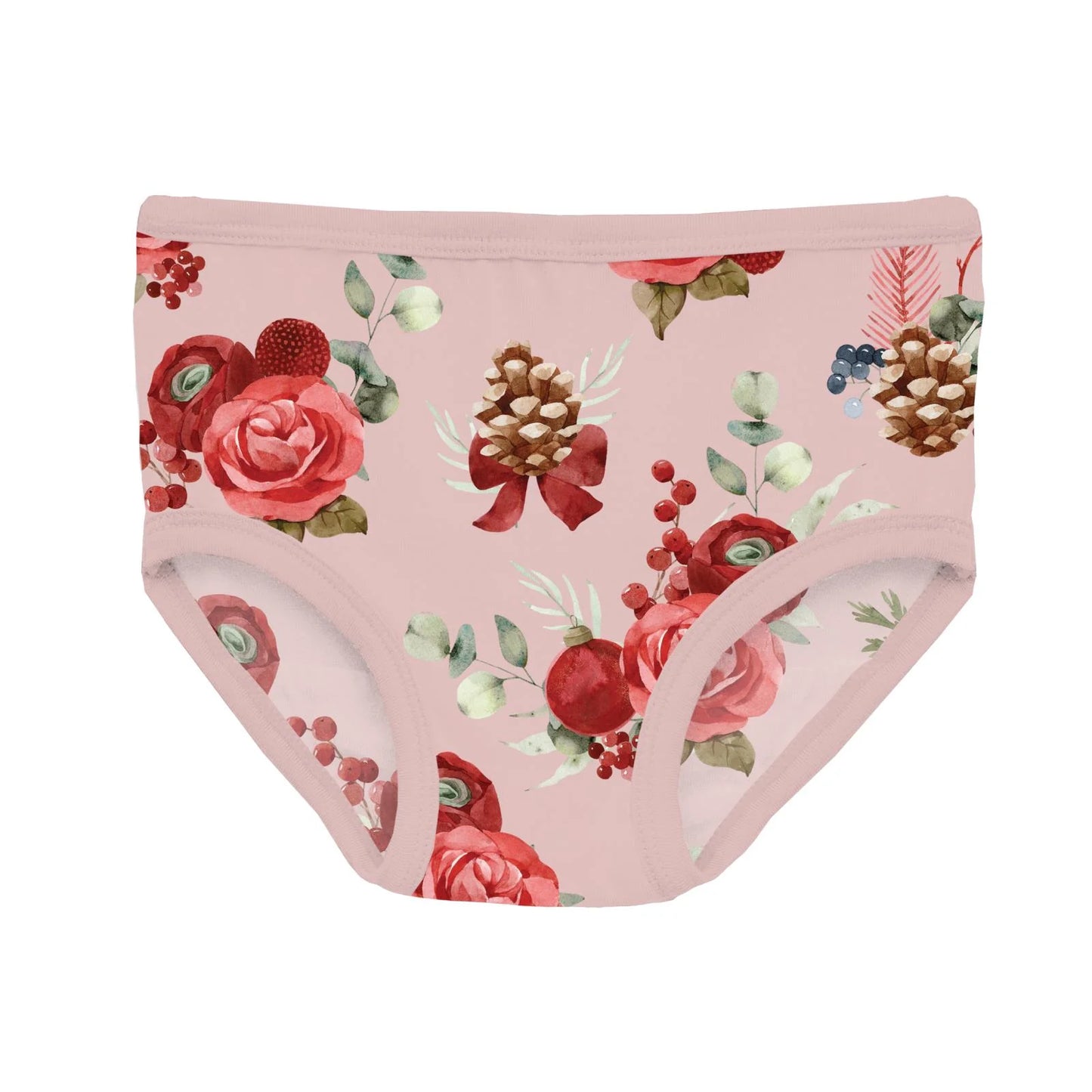 Print Girl's Underwear in Baby Rose Holiday Floral - Doodlebug's Children's Boutique