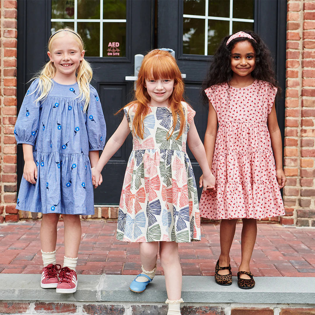 Adaline Dress in Multi Striped Bows - Doodlebug's Children's Boutique