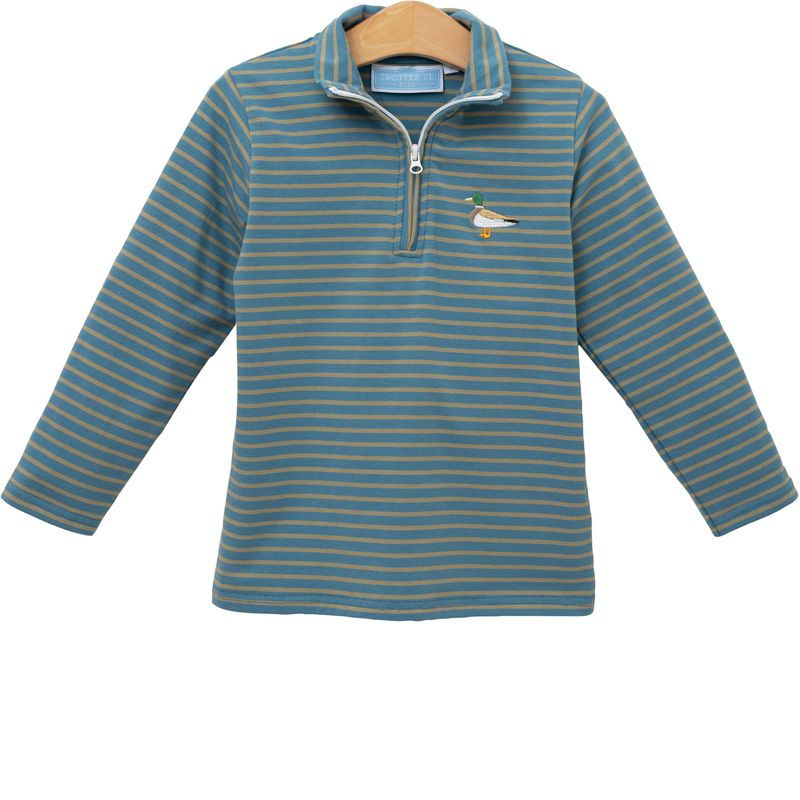 Mallard Embroidery Striped Quarter Zip Pullover - Doodlebug's Children's Boutique
