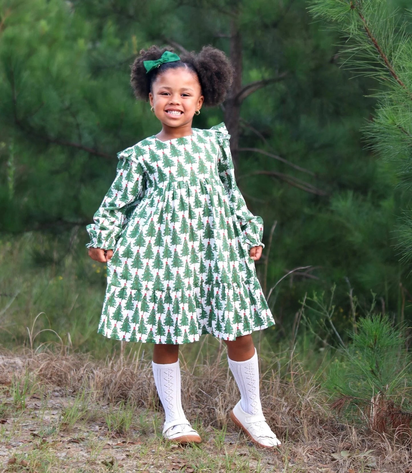 Christmas Tree Print Dress  - Doodlebug's Children's Boutique