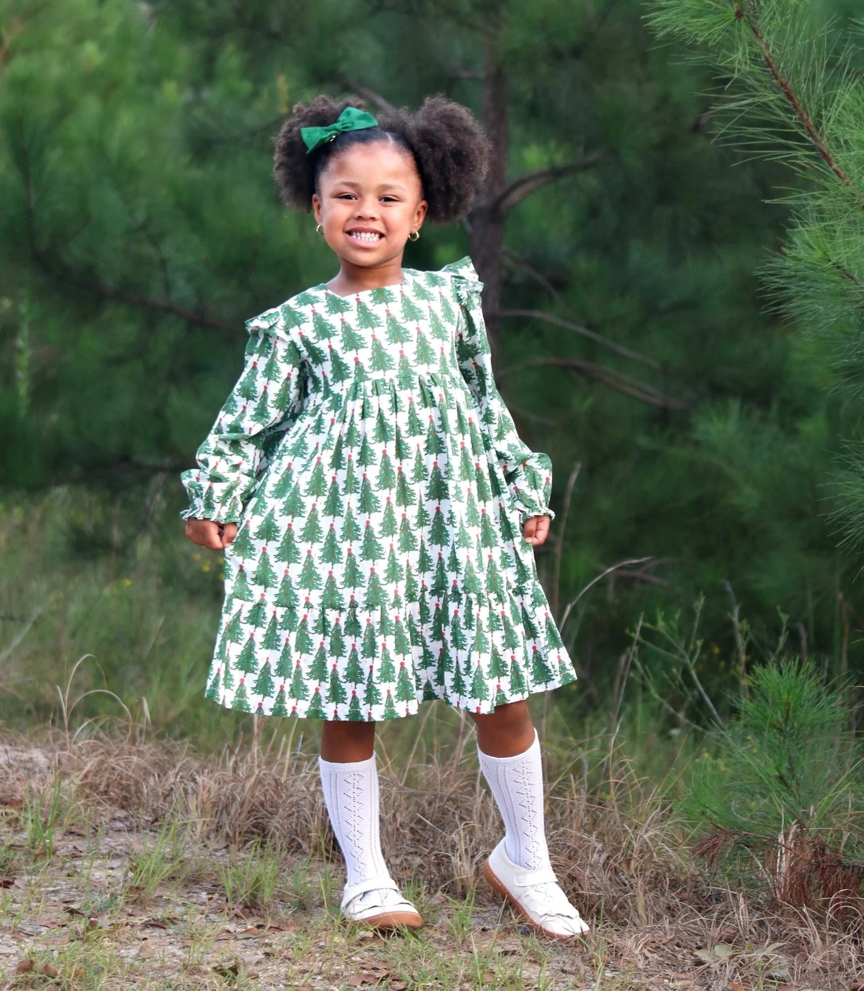 Christmas Tree Print Dress  - Doodlebug's Children's Boutique