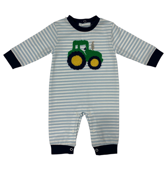 Tractor Textured Applique Romper - Doodlebug's Children's Boutique