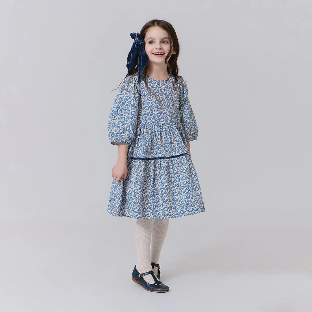 Maribelle Dress in Blue Climbing Floral - Doodlebug's Children's Boutique