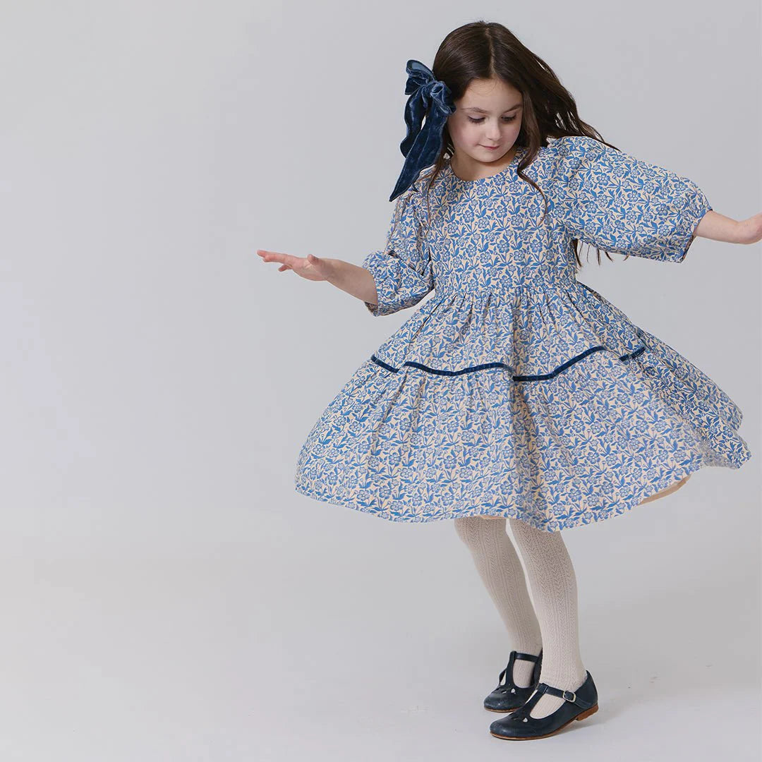 Maribelle Dress in Blue Climbing Floral - Doodlebug's Children's Boutique