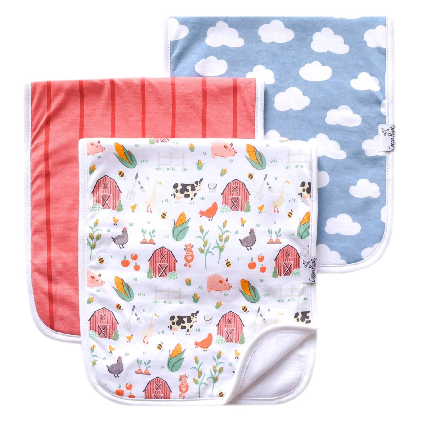 Farmstead 3 Pack Burp Cloths - Doodlebug's Children's Boutique