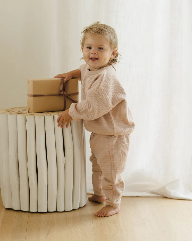 Textured Sweat Set in Blush  - Doodlebug's Children's Boutique