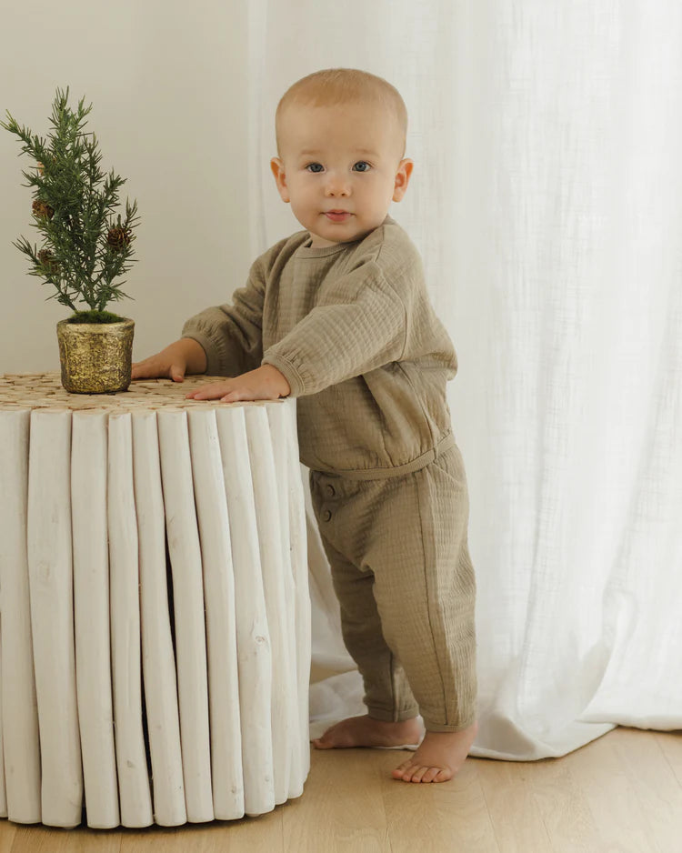 Textured Sweat Set in Olive  - Doodlebug's Children's Boutique