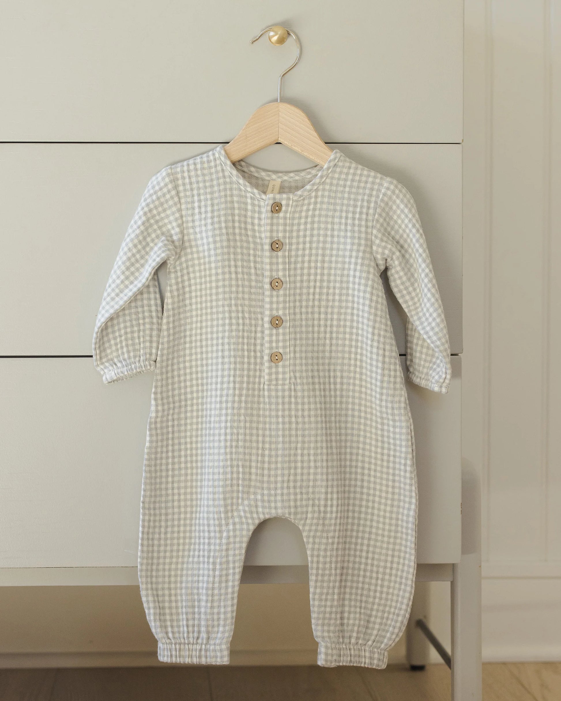 Woven Jumpsuit in Blue Gingham - Doodlebug's Children's Boutique