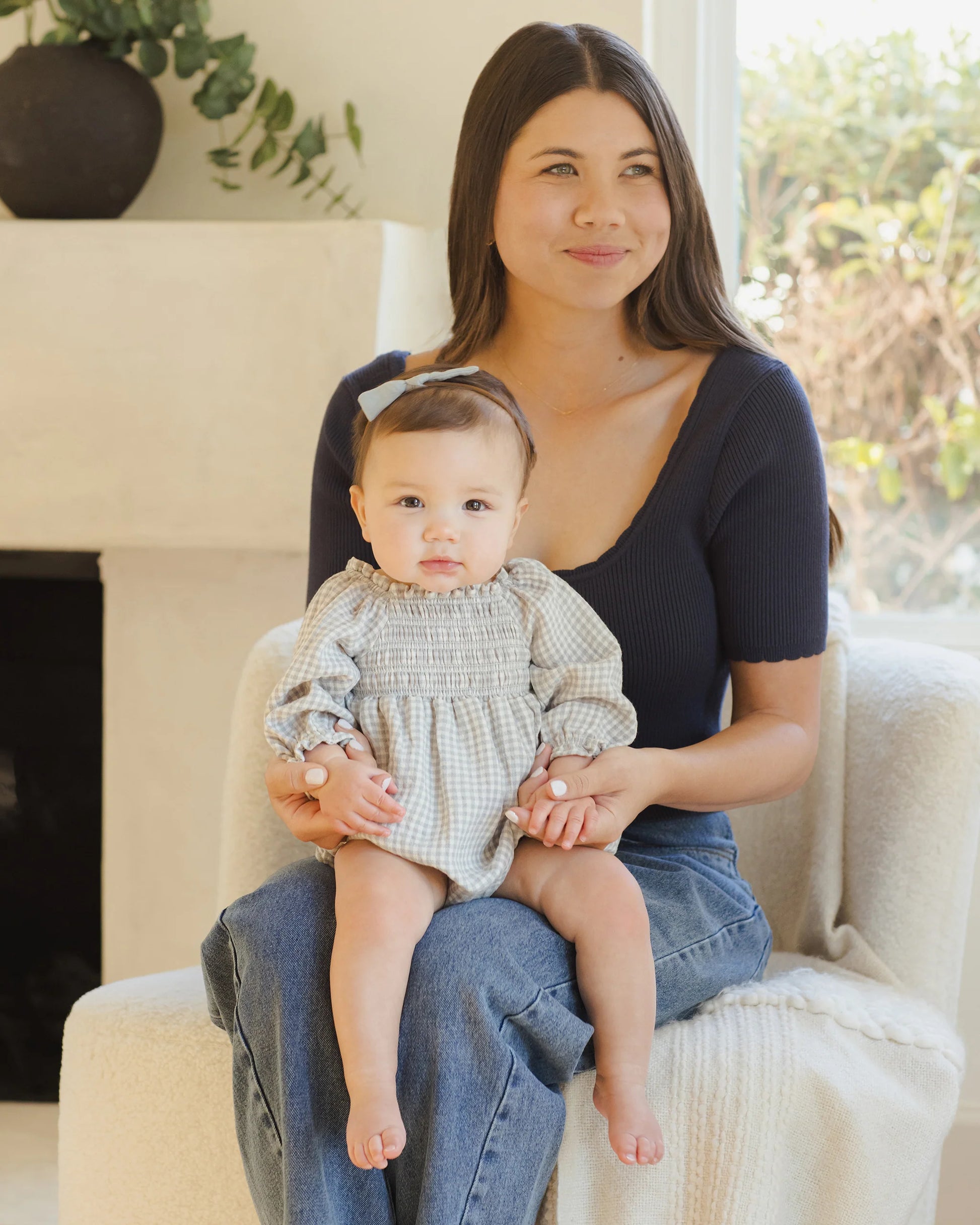 Eden Romper in Blue Gingham - Doodlebug's Children's Boutique