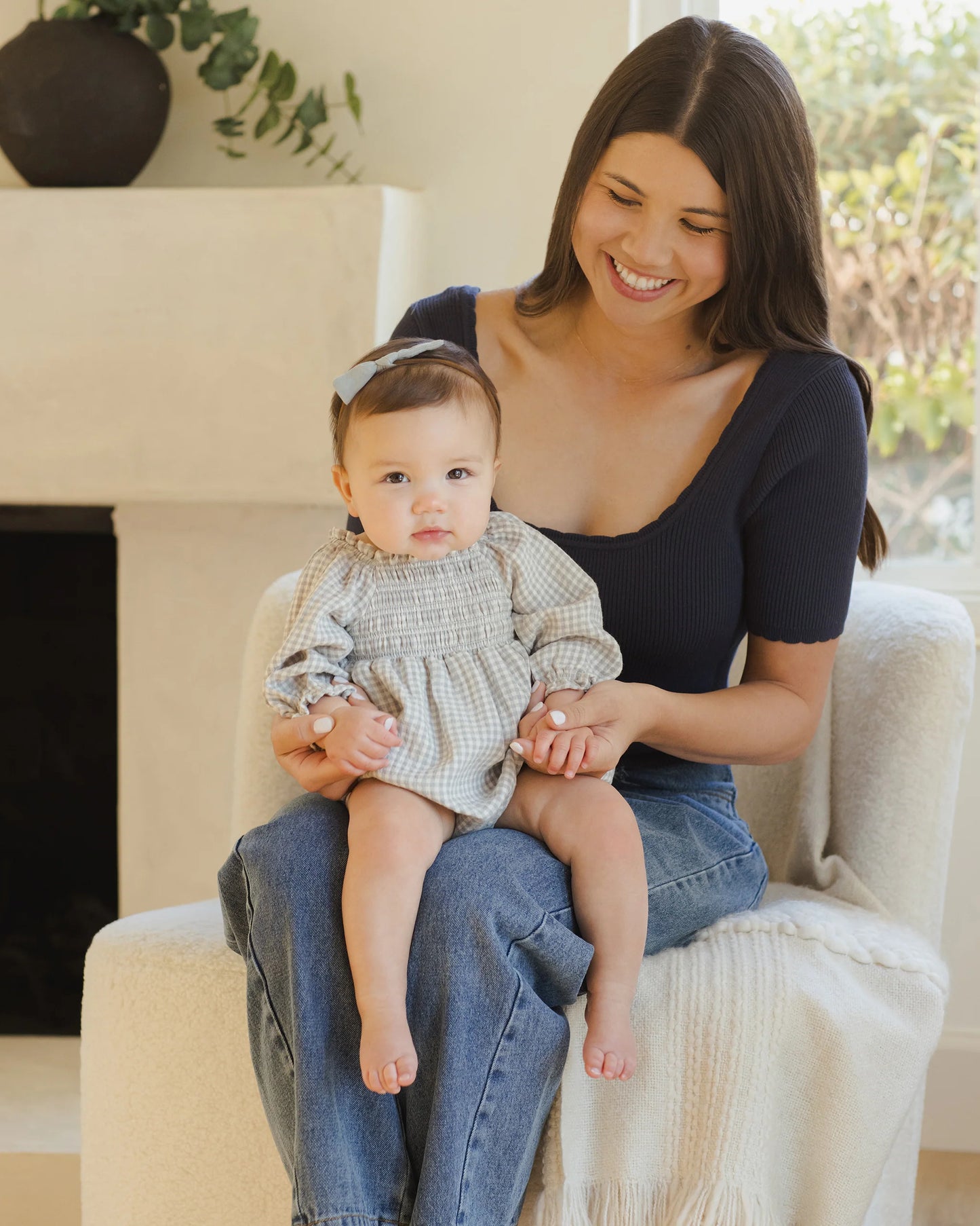 Eden Romper in Blue Gingham - Doodlebug's Children's Boutique