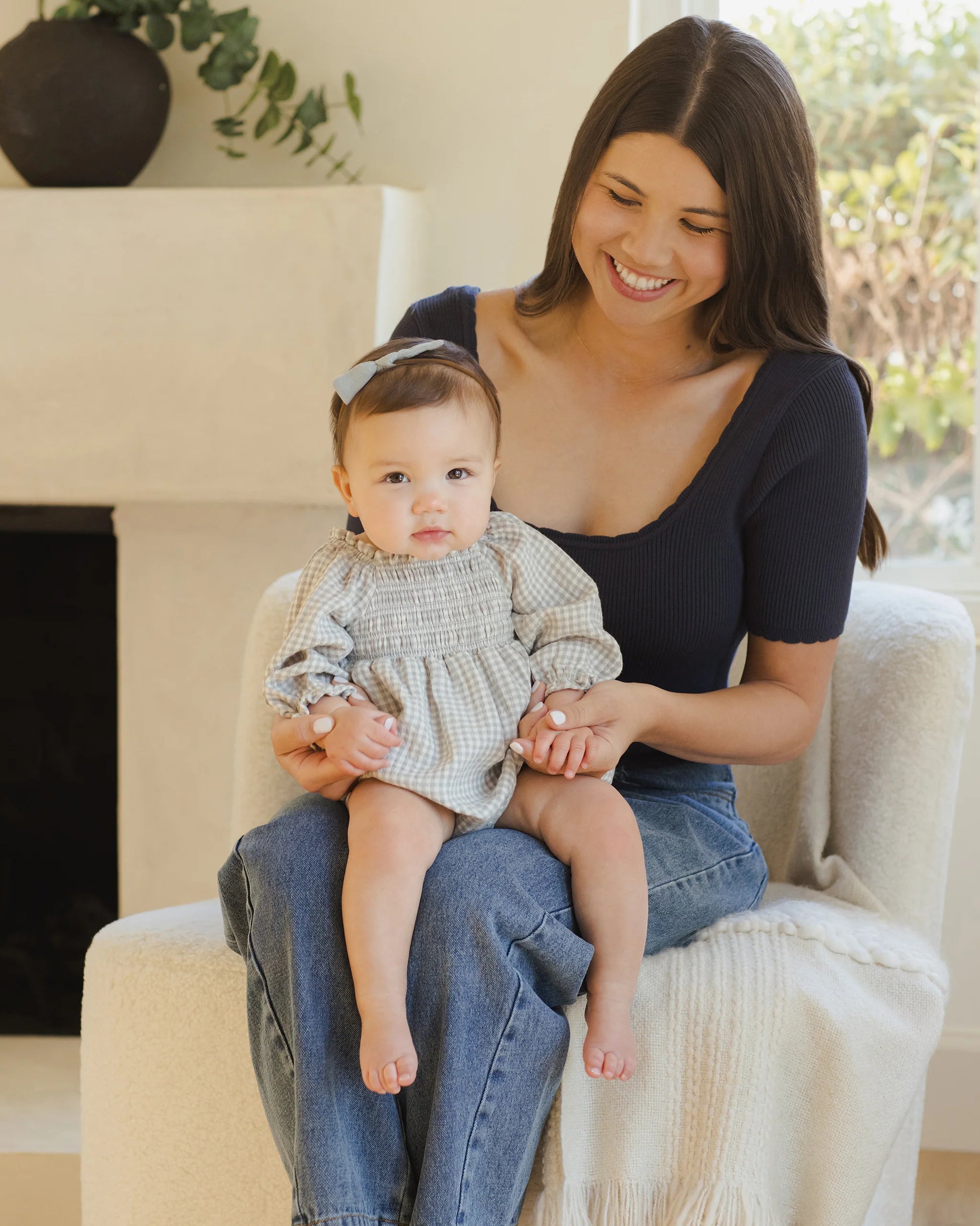 Eden Romper in Blue Gingham - Doodlebug's Children's Boutique