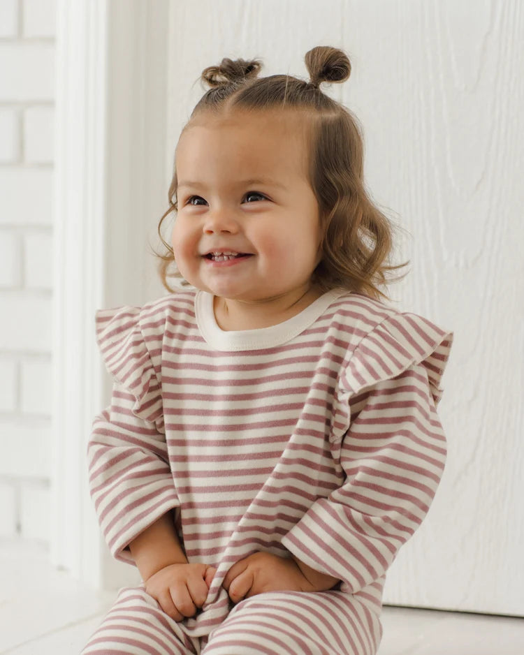 Ruffle Cozy Set in Mulberry Stripe